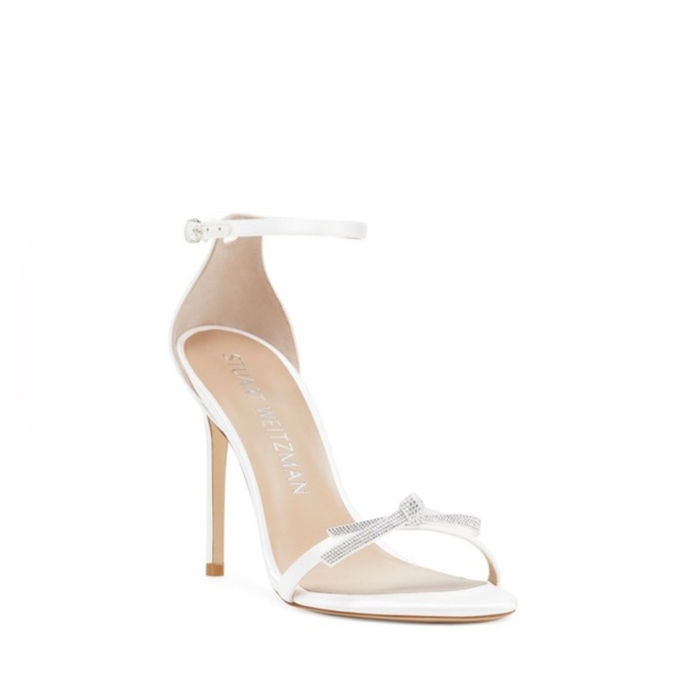 STUART WEITZMAN NUDIST SW BOW 100 SANDAL HEELS white bridal sandal heels